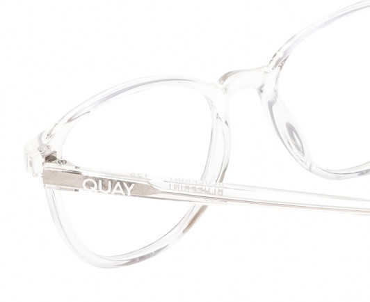 Close Up View of QUAY Australia Blueprint Designer Progressive Lens Prescription Rx Eyeglasses in Clear Crystal Silver Unisex Round Full Rim Acetate 51 mm