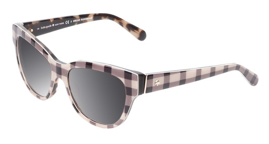 Profile View of Kate Spade AISHA Designer Polarized Sunglasses with Custom Cut Smoke Grey Lenses in Tan Purple Plaid Amber Brown Tortoise Havana Ladies Cat Eye Full Rim Acetate 54 mm