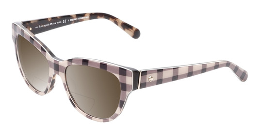 Profile View of Kate Spade AISHA Designer Polarized Reading Sunglasses with Custom Cut Powered Amber Brown Lenses in Tan Purple Plaid Amber Brown Tortoise Havana Ladies Cat Eye Full Rim Acetate 54 mm