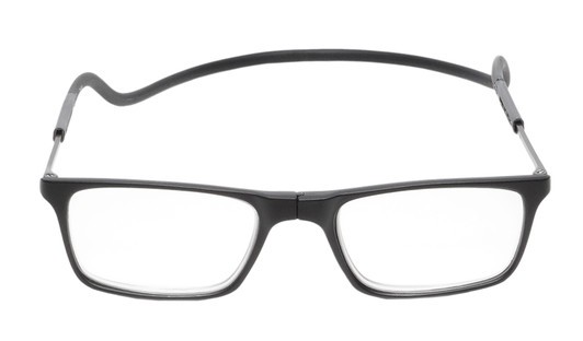Front View of Calabria SP02 Snap Magnetic Reading Glasses Black Front Connect Adjustable Temples Eyeglass Around Neck Hanging Readers