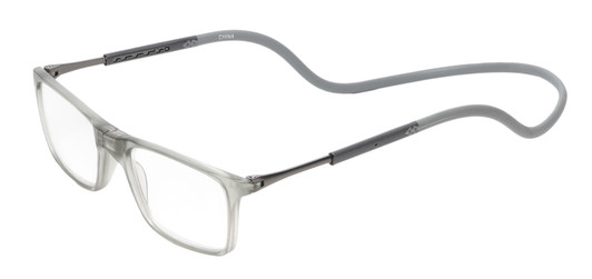 Profile View of Calabria SP02 Snap Magnetic Reading Glasses Crystal Grey Front Connect Adjustable Temples Around Neck Hanging Readers