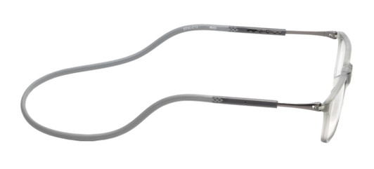 Side View of Calabria SP02 Snap Magnetic Reading Glasses Blue Light Crystal Grey Adjustable Temples Around the Neck Hanging Readers