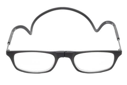 Front View of Calabria SP03 Snap Magnetic Reading Glasses Blue Light Black Men Women Adjustable Temples Around Neck Hanging Readers
