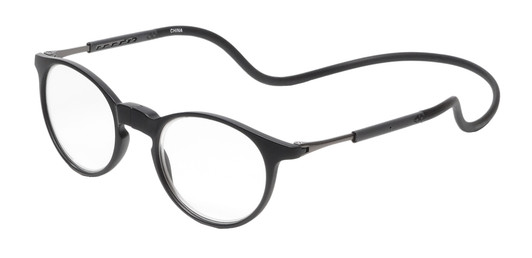 Profile View of Calabria SP04 Snap Magnetic Reading Glasses Black Front Connect Adjustable Temples Eyeglass Around Neck Hanging Readers