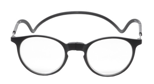 Front View of Calabria SP04 Snap Magnetic Reading Glasses Blue Light Black Men Women Adjustable Temples Around Neck Hanging Readers