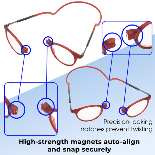 Functionality Illustration View of Snap Magnetic SP04-C15 Designer Progressive Lens Blue Light Blocking Eyeglasses in Matte Crystal Red Unisex Oval Full Rim 50 mm