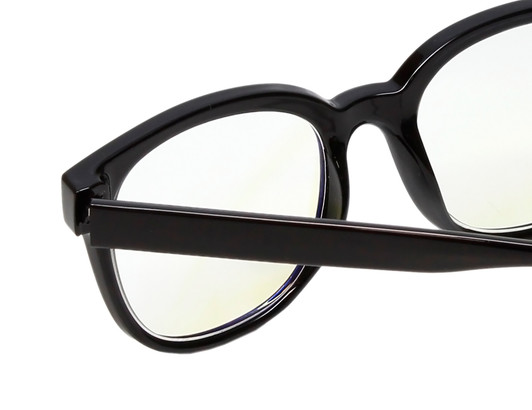 Close Up View of BCBG BAR104BL Designer Progressive Lens Prescription Rx Eyeglasses in Gloss Black Silver Unisex Panthos Full Rim Acetate 52 mm