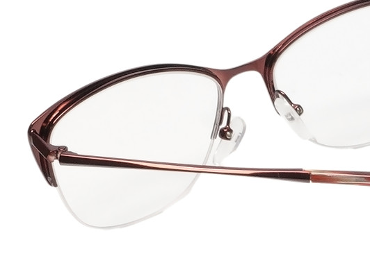 Close Up View of BCBG BAR302 Cat Eye Semi-Rimless Reading Glasses +1.00 Red Tortoise Crimson 54mm