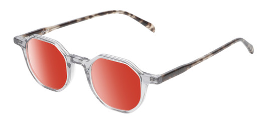 Profile View of Reptile Softshell Designer Polarized Sunglasses with Custom Cut Red Mirror Lenses in Smoke Grey Crystal Tortoise Havana Unisex Octagonal Full Rim Acetate 45 mm