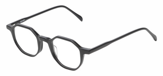Profile View of Reptile Softshell Designer Reading Eye Glasses with Custom Cut Powered Lenses in Gloss Black Unisex Octagonal Full Rim Acetate 45 mm
