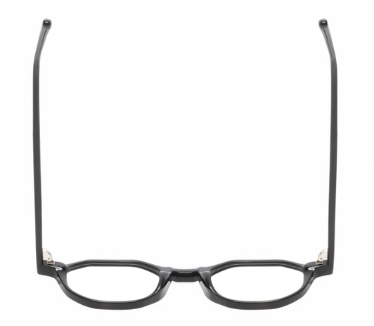Top View of Reptile Softshell Designer Reading Eye Glasses with Custom Cut Powered Lenses in Gloss Black Unisex Octagonal Full Rim Acetate 45 mm