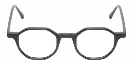 Front View of Reptile Softshell Designer Single Vision Prescription Rx Eyeglasses in Gloss Black Unisex Octagonal Full Rim Acetate 45 mm