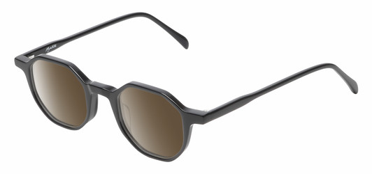 Profile View of Reptile Softshell Designer Polarized Sunglasses with Custom Cut Amber Brown Lenses in Gloss Black Unisex Octagonal Full Rim Acetate 45 mm