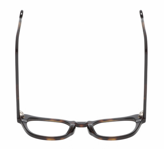 Top View of Reptile Chelidae Designer Reading Eye Glasses with Custom Cut Powered Lenses in Amber Brown Tortoise Havana Crystal Unisex Panthos Full Rim Acetate 49 mm