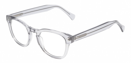 Profile View of Reptile Chelidae Designer Blue Light Blocking Eyeglasses in Smoke Grey Crystal Unisex Panthos Full Rim Acetate 49 mm