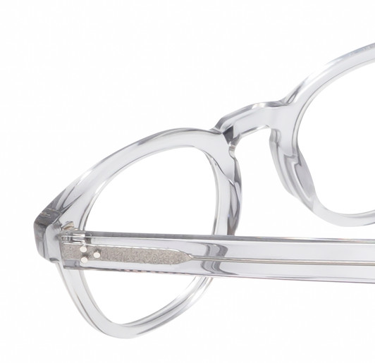 Close Up View of Reptile Chelidae Unisex Panthos Designer Reading Glasses Smoke Grey Crystal 49mm