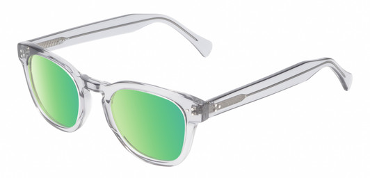 Profile View of Reptile Chelidae Unisex Designer Polarized Sunglasses in Grey Crystal 49mm 4 Opt with Custom Cut Green Mirror Lenses