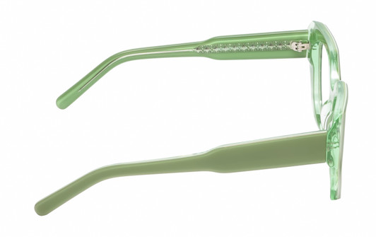Side View of Reptile Cryptodira Designer Progressive Lens Blue Light Blocking Eyeglasses in 3-Tone Green Crystal Ladies Butterfly Full Rim Acetate 55 mm
