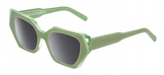 Profile View of Reptile Cryptodira Designer Polarized Sunglasses with Custom Cut Smoke Grey Lenses in 3-Tone Green Crystal Ladies Butterfly Full Rim Acetate 55 mm