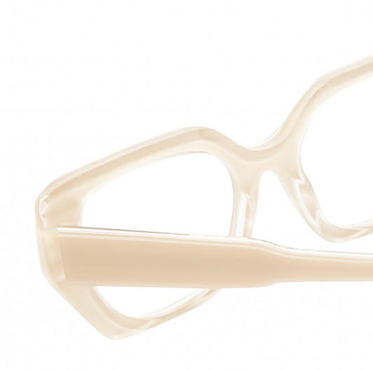 Close Up View of Reptile Cryptodira Designer Progressive Lens Prescription Rx Eyeglasses in Beige Brown White Clear Crystal Layer Ladies Butterfly Full Rim Acetate 55 mm