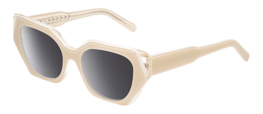 Profile View of Reptile Cryptodira Designer Polarized Sunglasses with Custom Cut Smoke Grey Lenses in Beige Brown White Clear Crystal Layer Ladies Butterfly Full Rim Acetate 55 mm