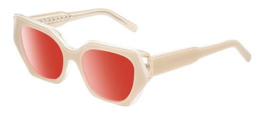 Profile View of Reptile Cryptodira Designer Polarized Sunglasses with Custom Cut Red Mirror Lenses in Beige Brown White Clear Crystal Layer Ladies Butterfly Full Rim Acetate 55 mm