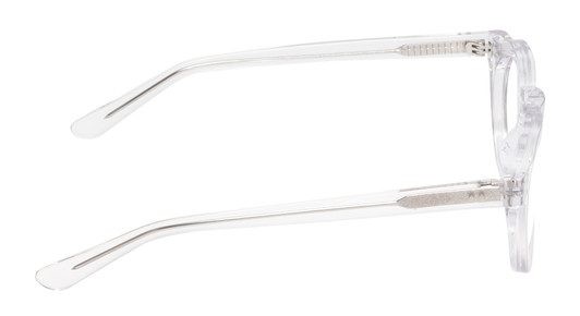 Side View of Reptile Malayemys Designer Reading Eye Glasses with Custom Cut Powered Lenses in Clear Crystal Ladies Panthos Full Rim Acetate 44 mm