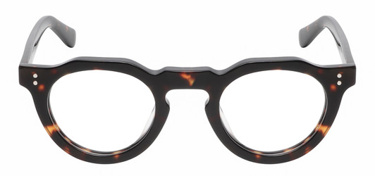 Front View of Reptile Malayemys Designer Progressive Lens Prescription Rx Eyeglasses in Dark Brown Amber Tortoise Havana Ladies Panthos Full Rim Acetate 44 mm