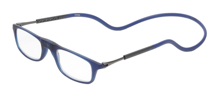 Profile View of Calabria SP03 Snap Magnetic Reading Glasses Crystal Blue Front Connect Adjustable Temples Around Neck Hanging Readers