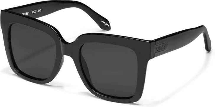 QUAY Australia Icy Women's Square Designer Sunglasses in Gloss Black/Black 52 mm
