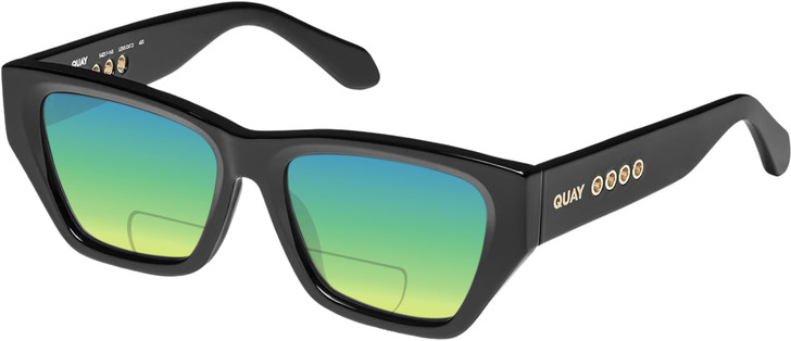 QUAY No Apologies Unisex Square Polarized BI-FOCAL Sunglasses Gloss Black 55 mm