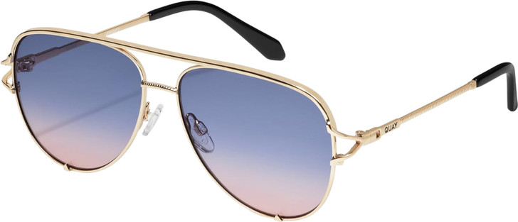 QUAY Australia High Key Twist Pilot Designer Sunglasses in Gold/Blue Rose 60 mm