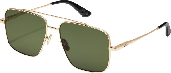 QUAY Australia Level Out Square Full Rim Designer Sunglasses in Gold/Green 60 mm