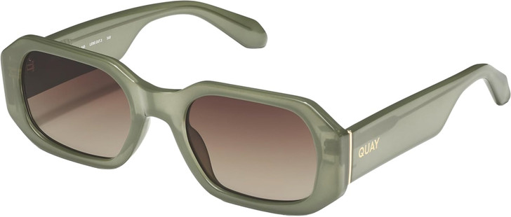 QUAY Australia Hyped Up Unisex Hexagonal Sunglasses Crystal Jade Green/Brown 53mm
