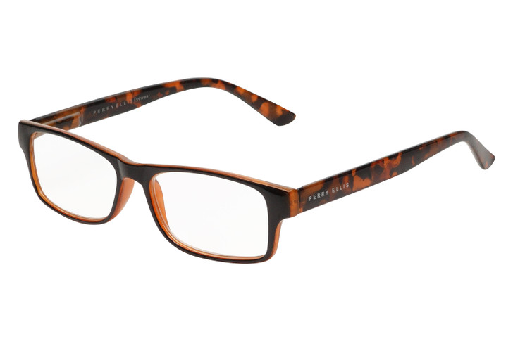 Perry Ellis PEBX44 Unisex Rectangular Full Rim Designer Prescription Eyeglasses in Gloss Brown Marble 50mm Rx-SV