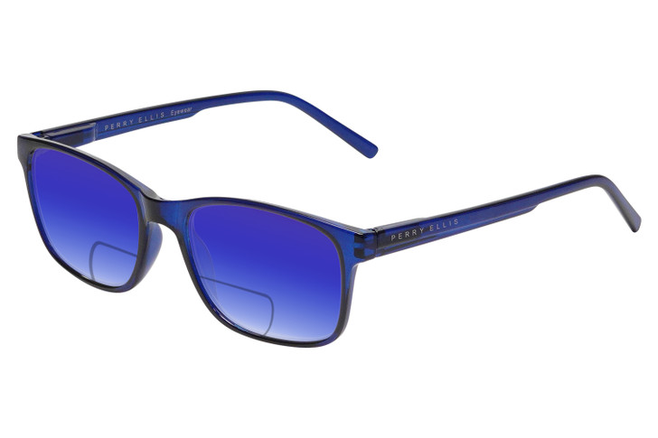 Perry Ellis PEBX55 Unisex Square Designer Polarized BI-FOCAL Reading Sunglasses in Gloss Navy Blue Marble 52mm CHOOSE LENS COLOR&POWER