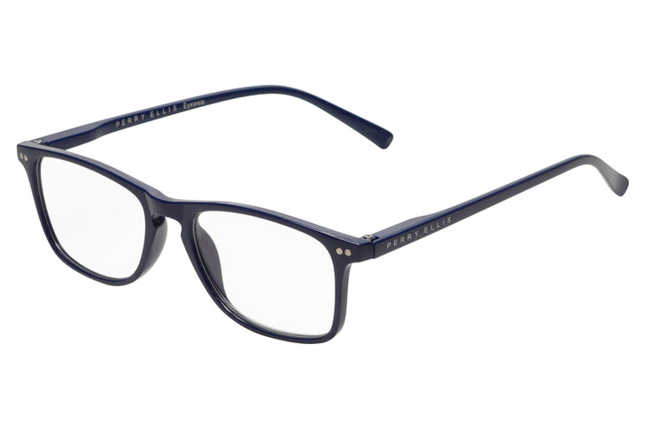 Perry Ellis PEBX57 Unisex Panthos Full Rim Designer Prescription Eyeglasses in Gloss Navy Blue Marble 50mm Rx-Progressive
