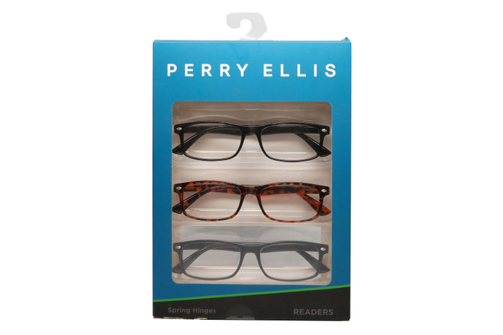 Perry Ellis PEBX54 Unisex Rectangular Full Rim Designer Reading Glasses in Gloss Brown Marble, Gloss Navy Blue Marble, Gloss Black Marble 53mm