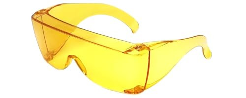 Medspex 3000 Yellow Large Fit Over Safety Glasses Fitover Prescription Eyewear, Migraine Glasses Light Sensitivity Glasses Women Men Outdoor Indoor Blue Light Blocker Over Glasses Eye Protection