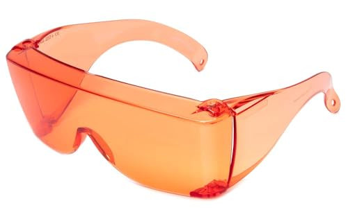 Medspex 3000 Orange Large Fit Over Safety Glasses Fitover Prescription Eyewear, Migraine Glasses Light Sensitivity Glasses Women Men Outdoor Indoor Blue Light Blocker Over Glasses Eye Protection