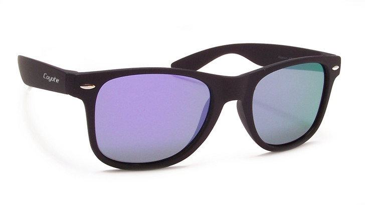 Coyote P-60 Polarized Sunglasses, Matte Black / Purple Mirror