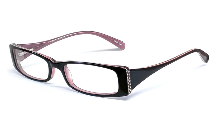 Calabria Vivid 652 Designer Reading Glasses Black-Pink-Crystals CHOOSE STRENGTH
