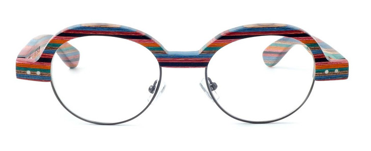 Specs of Wood Designer Wooden Eyewear Made in the USA "The Round Pallette" in Engineered Wood (Multi) :: Progressive
