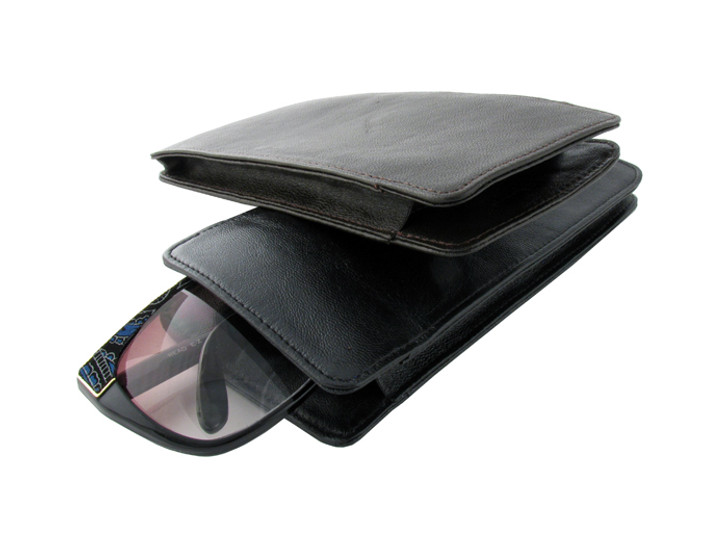 Large Designer Soft Italian Leather Eyeglass/Sunglass Case HC-216 Black or Brown