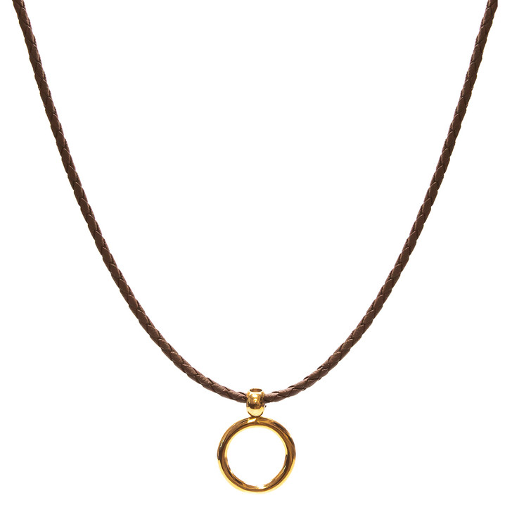 Giorgio Fedon Braided Brown Leather with Gold Loop Eyeglass Necklace