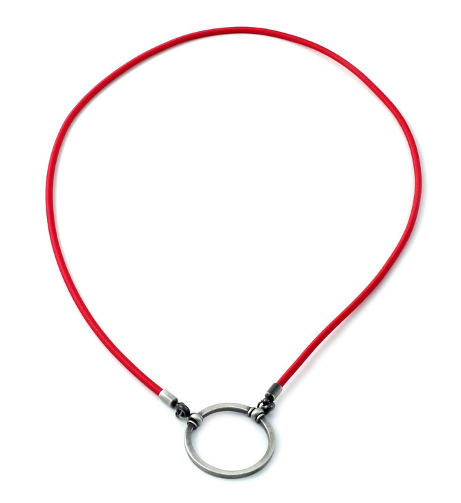 LA LOOP 705RB Designer Eyeglass Necklace Silver Plated Silk Stretch Red