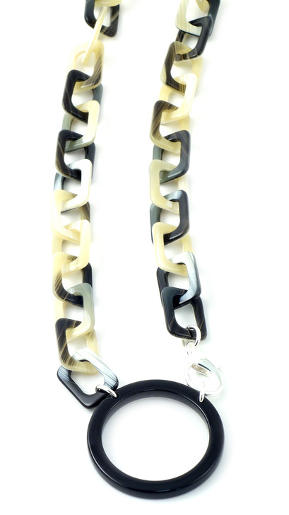 Valrose Acetate Eyeglass Necklace Crafted in France with All Natural Materials ; Black White Tan Acetate Chain