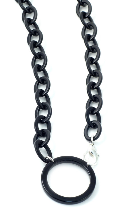 Valrose Acetate Eyeglass Necklace Crafted in France with All Natural Materials ; Black Acetate Chain (Ace907-Link04N)