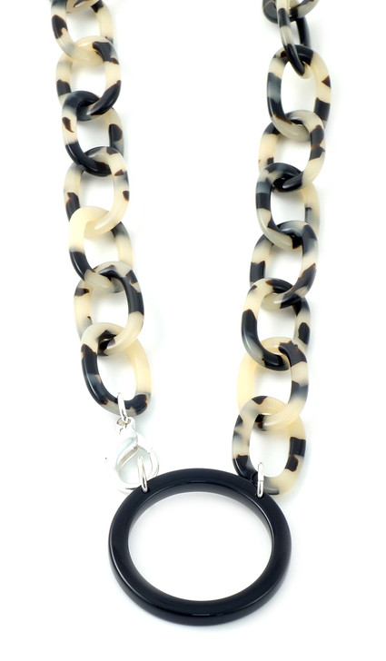 Valrose Acetate Eyeglass Necklace Crafted in France with All Natural Materials ; Beige Acetate Chain (Ace928-Link04N)
