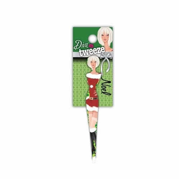 Diva Tweezer Holiday Theme Noel Surgical Grade Stainless Steel Slant Tips 4"Inch